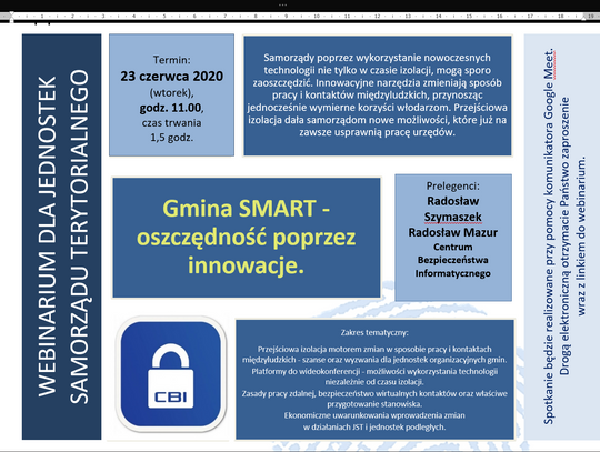 Gmina SMART - oszczędność poprzez innowacje - link do spotkania (23.06.2020)