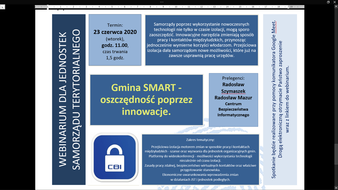 Gmina SMART - oszczędność poprzez innowacje - link do spotkania (23.06.2020)